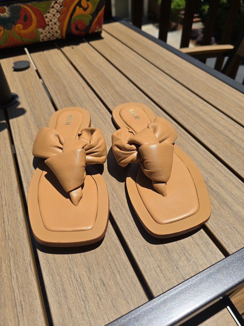 Maeve Tan Knotted Toe-Post Square-Front Sandals